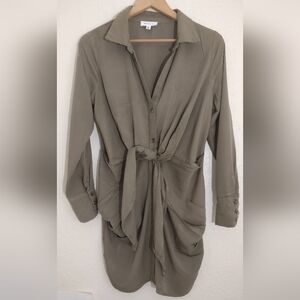 MABLE Button Down Ruched Tie Front Dress